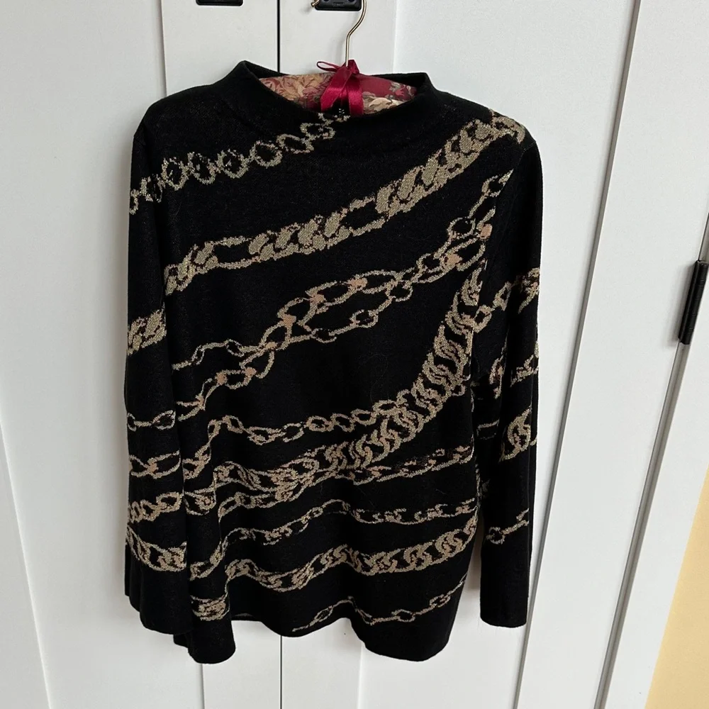 Chico's Black and Tan Chain Design Sweater Size L - Picture 1 of 8